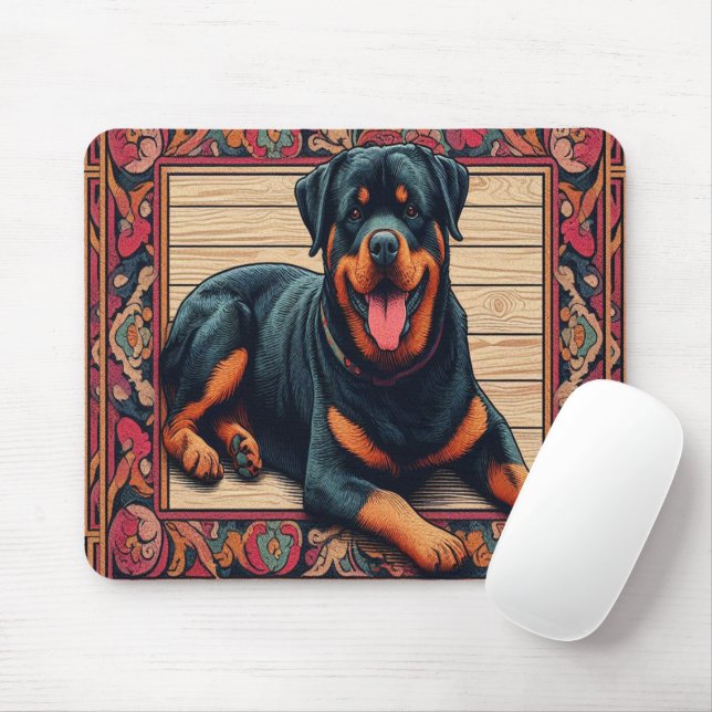 Rottweiler Dog 3D Stylish Colourful Border Mouse Mat (With Mouse)