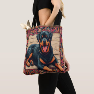Rottweiler Dog 3D Stylish Colourful Border Tote Bag