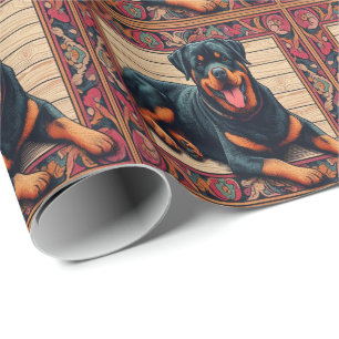 Rottweiler Dog 3D Stylish Colourful Border Wrapping Paper
