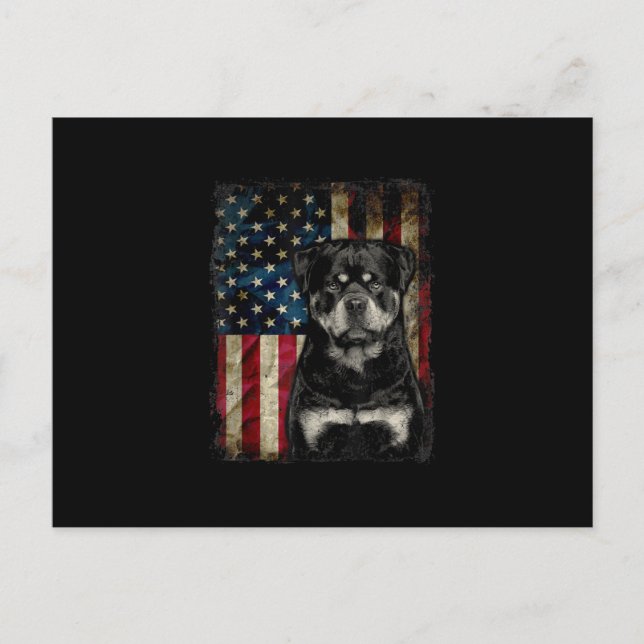 rottweiler dog 4th of july american flag patriotic announcement postcard (Front)