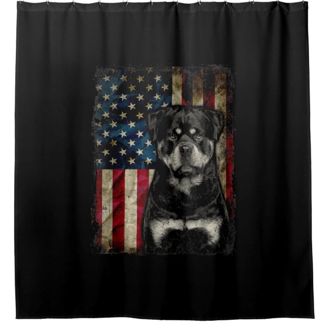rottweiler dog 4th of july american flag patriotic shower curtain (Front)