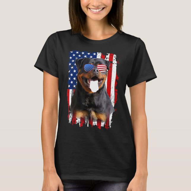 Rottweiler Dog American Flag 4th Of July Independe T-Shirt (Front)