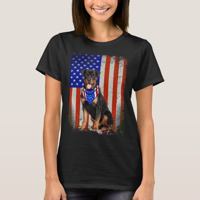 Rottweiler Dog American Flag 4th Of July Patriotic T-Shirt (Front)