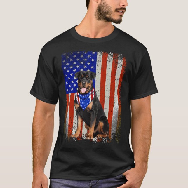 Rottweiler Dog American Flag 4th Of July Patriotic T-Shirt (Front)