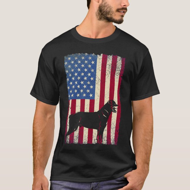 Rottweiler Dog American Flag  Dog Lover T-Shirt (Front)