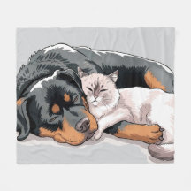 Rottweiler Dog and Cat Fleece Blanket Love Cuddle
