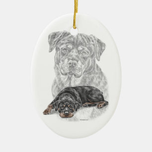 Rottweiler Dog Art Ceramic Tree Decoration