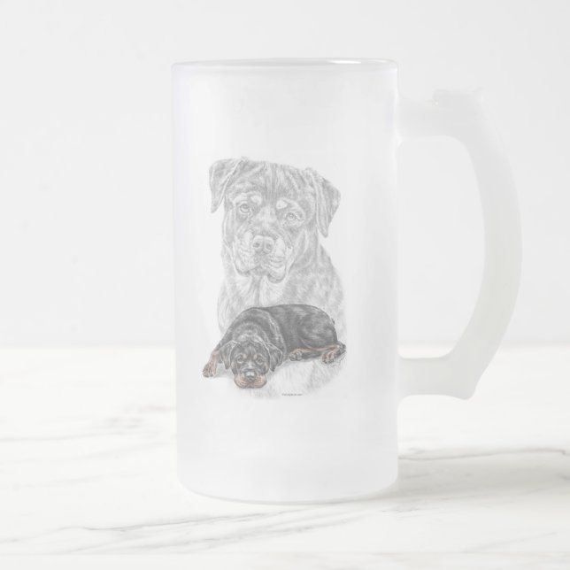 Rottweiler Dog Art Frosted Glass Beer Mug (Right)