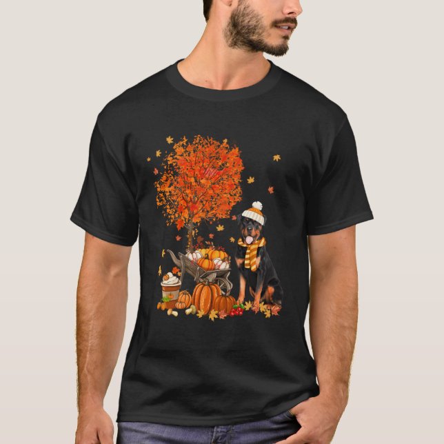 Rottweiler Dog Autumn Fall Pumpkin Truck Mappe Tha T-Shirt (Front)