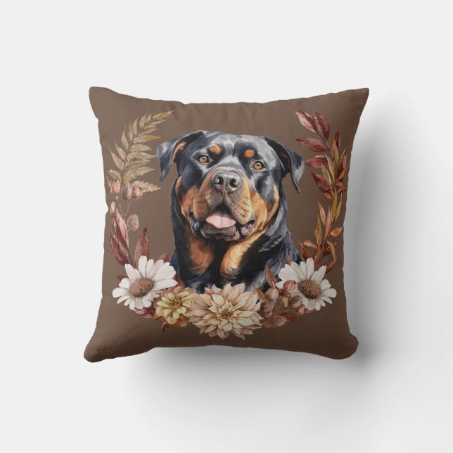 Rottweiler Dog Autumn Wreath Cushion (Back)
