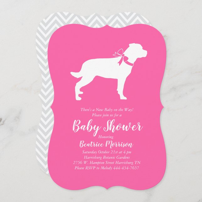 Rottweiler Dog Baby Shower Pink Girl Rottie Invitation (Front/Back)