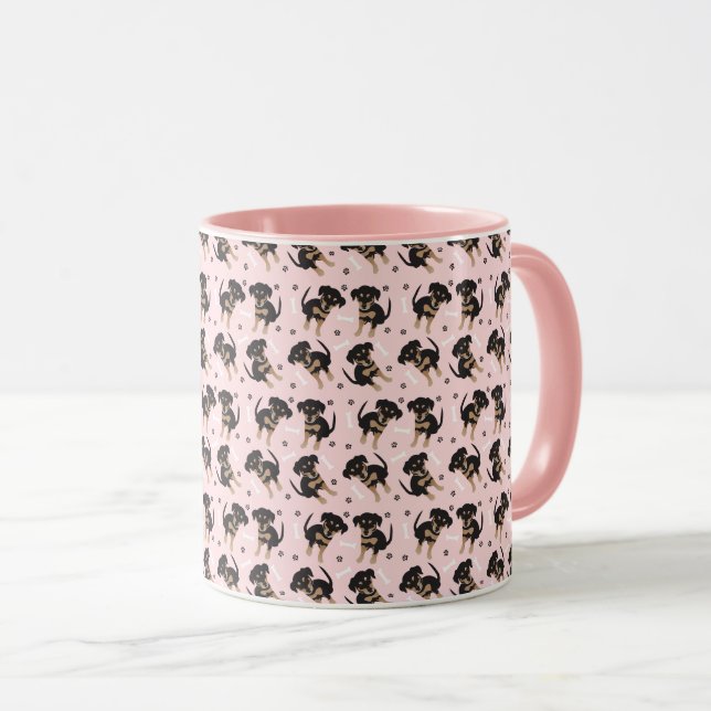 Rottweiler Dog Bone Paw Print Pattern Pink Mug (Front Right)