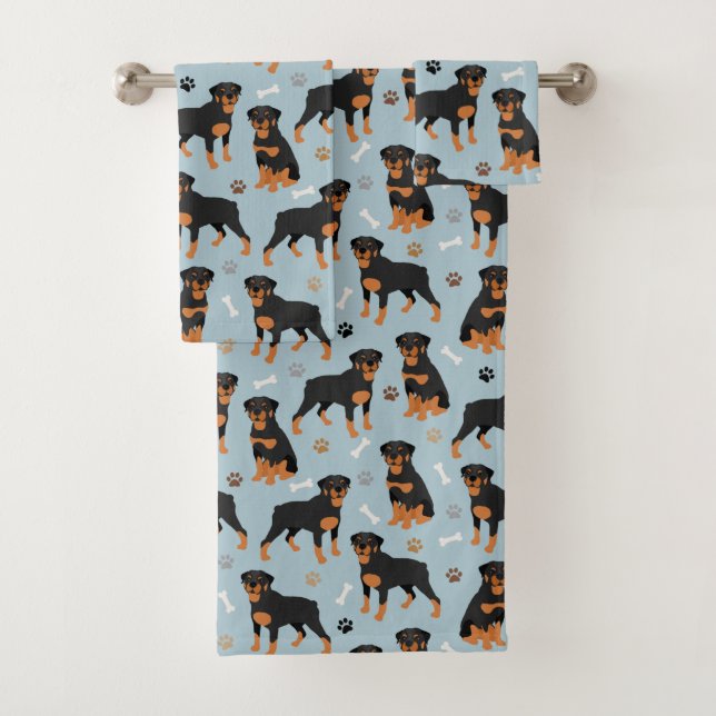 Rottweiler Dog Bones and Paws Bath Towel Set (Insitu)