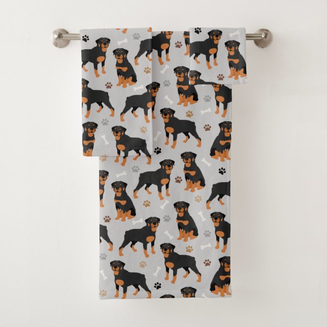 Rottweiler Dog Bones and Paws Bath Towel Set (Insitu)