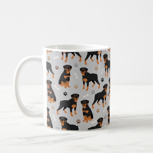 Rottweiler Dog Bones and Paws Coffee Mug (Left)