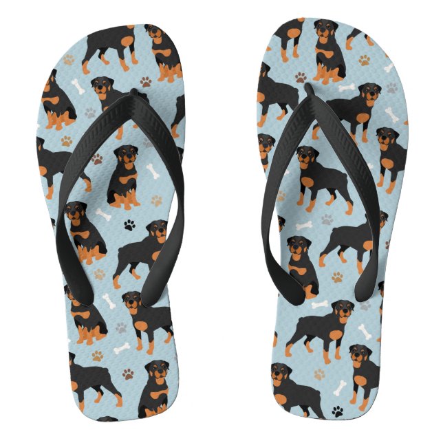 Rottweiler Dog Bones and Paws Flip Flops (Footbed)