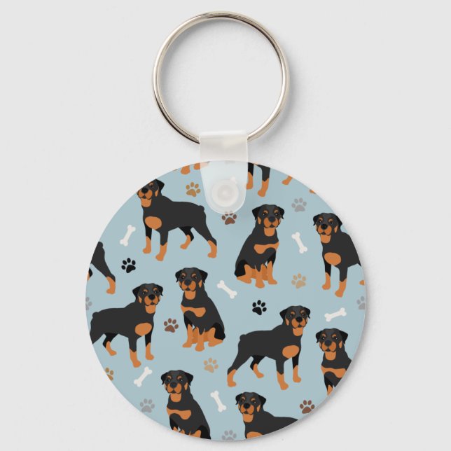 Rottweiler Dog Bones and Paws Key Ring (Front)