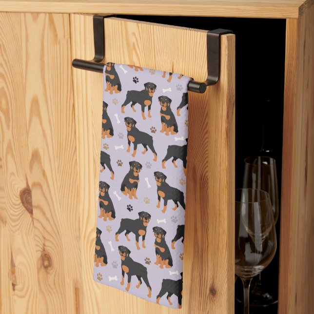 Rottweiler Dog Bones and Paws Kitchen Towel (Thirds Fold)