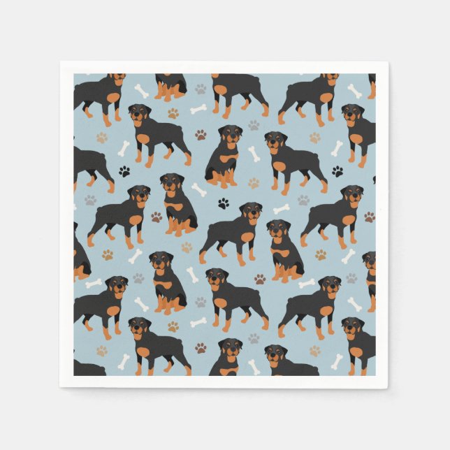 Rottweiler Dog Bones and Paws Napkin (Front)