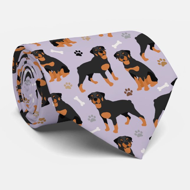 Rottweiler Dog Bones and Paws Neck Tie (Rolled)