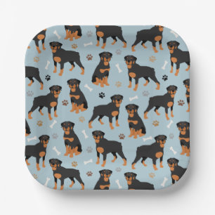Rottweiler Dog Bones and Paws Paper Plate