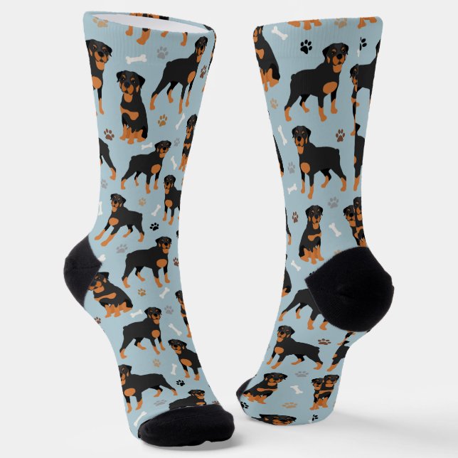 Rottweiler Dog Bones and Paws Socks (Angled)