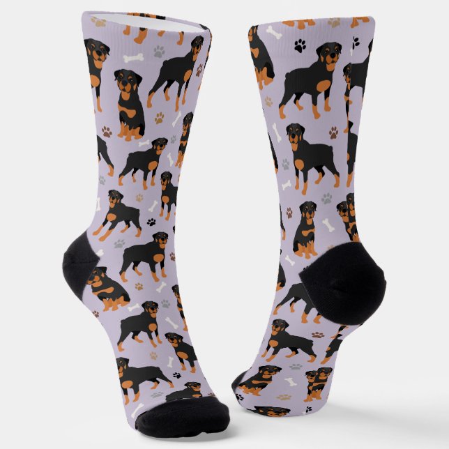 Rottweiler Dog Bones and Paws Socks (Angled)