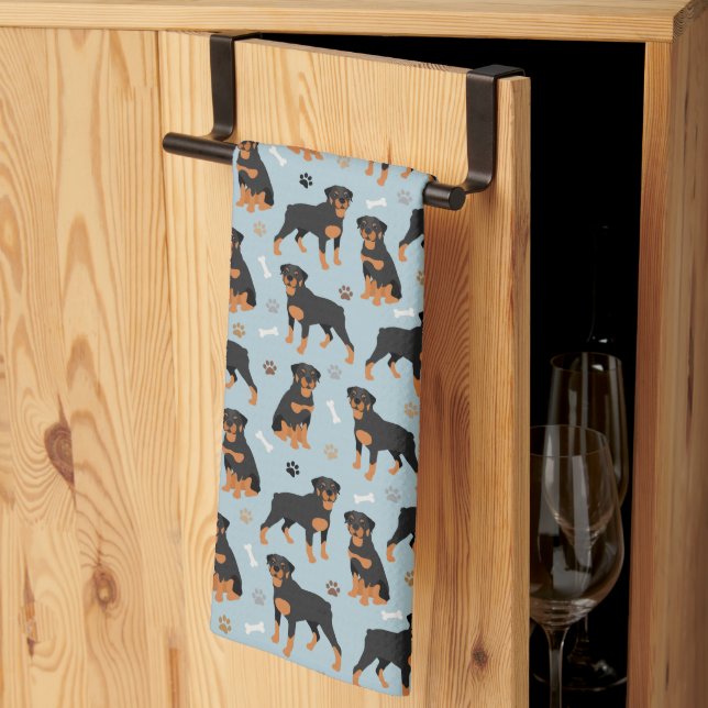 Rottweiler Dog Bones and Paws Tea Towel (Thirds Fold)