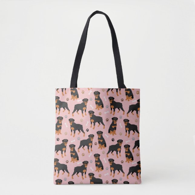 Rottweiler Dog Bones and Paws Tote Bag (Front)