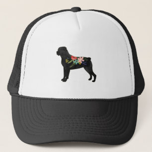 Rottweiler Dog Breed  Boho Floral Silhouette Trucker Hat