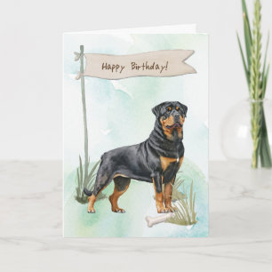 Rottweiler Dog Breed Outdoors Under Birthday Sign Card
