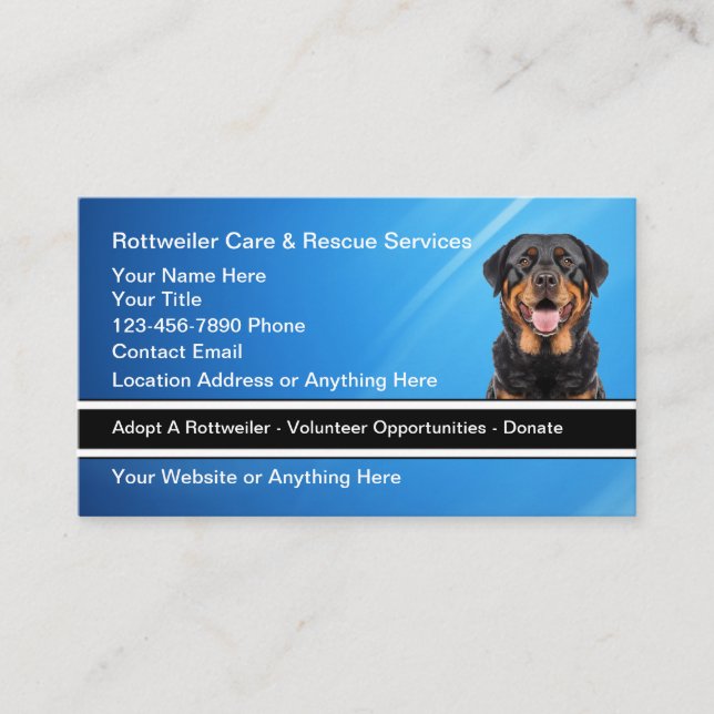 Rottweiler Dog Breed Rescue Services Business Card (Front)