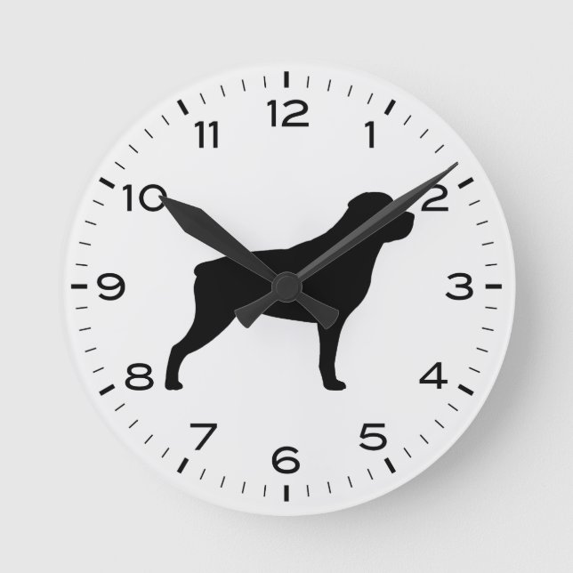 Rottweiler Dog Breed Silhouette Round Clock (Front)