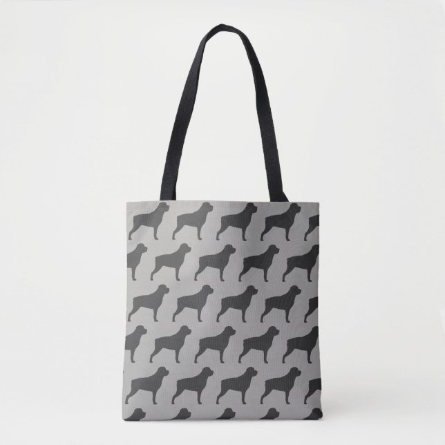 Rottweiler Dog Breed Silhouettes Pattern Grey Tote Bag (Front)