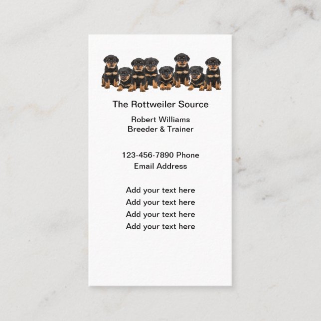 Rottweiler Dog Breed Theme Business Cards Template (Front)