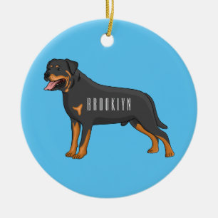Rottweiler dog cartoon illustration ceramic tree decoration