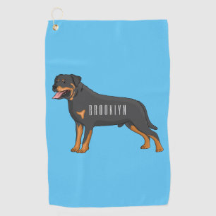 Rottweiler dog cartoon illustration golf towel