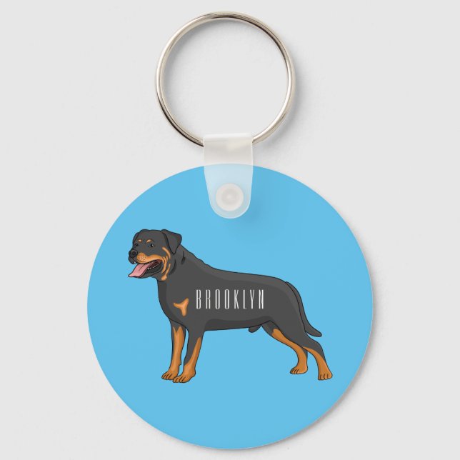 Rottweiler dog cartoon illustration key ring (Front)