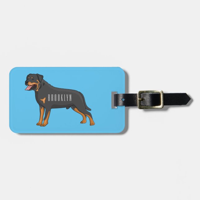 Rottweiler dog cartoon illustration  luggage tag (Front Horizontal)