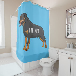 Rottweiler dog cartoon illustration shower curtain