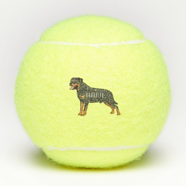 Rottweiler dog cartoon illustration tennis balls (Front)