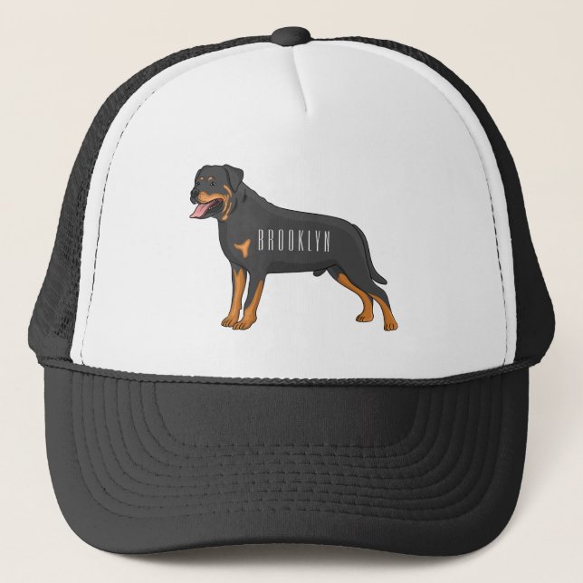 Rottweiler dog cartoon illustration trucker hat (Front)