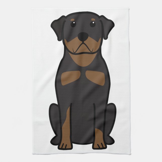 Rottweiler Dog Cartoon Tea Towel (Vertical)