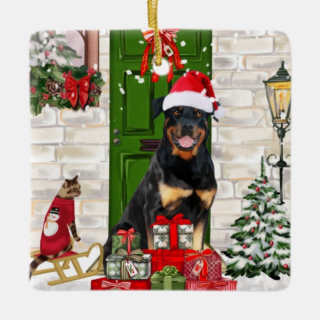 Rottweiler Dog Christmas  Ceramic Ornament (Front)