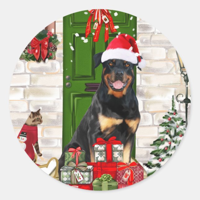 Rottweiler Dog Christmas  Classic Round Sticker (Front)