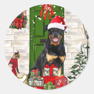 Rottweiler Dog Christmas  Classic Round Sticker