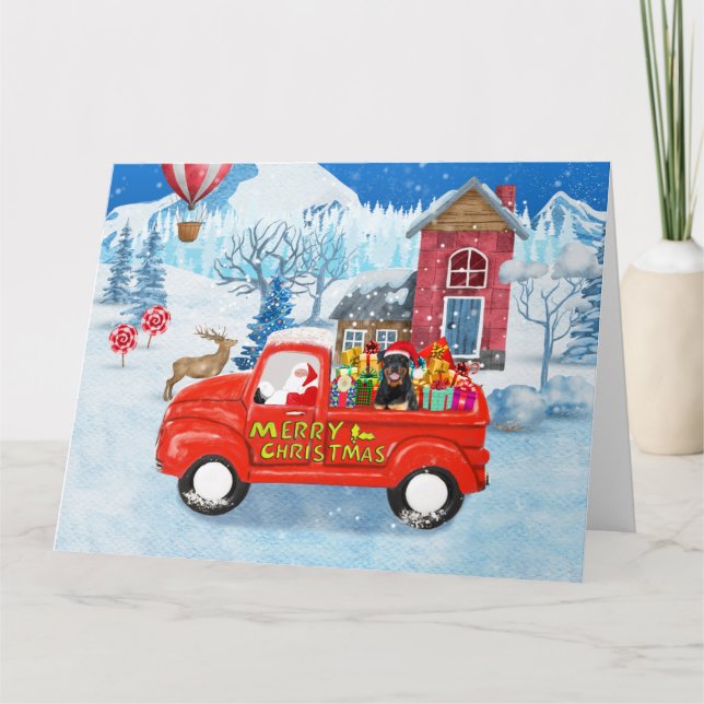 Rottweiler Dog Christmas Delivery Truck Snow Card (Front)