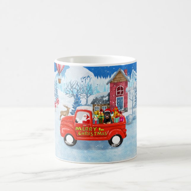 Rottweiler Dog Christmas Delivery Truck Snow Coffee Mug (Center)