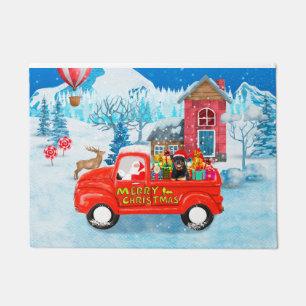 Rottweiler Dog Christmas Delivery Truck Snow Doormat