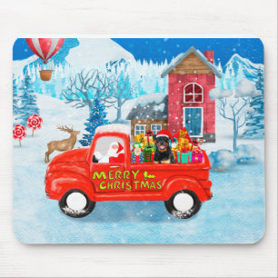 Rottweiler Dog Christmas Delivery Truck Snow Mouse Mat